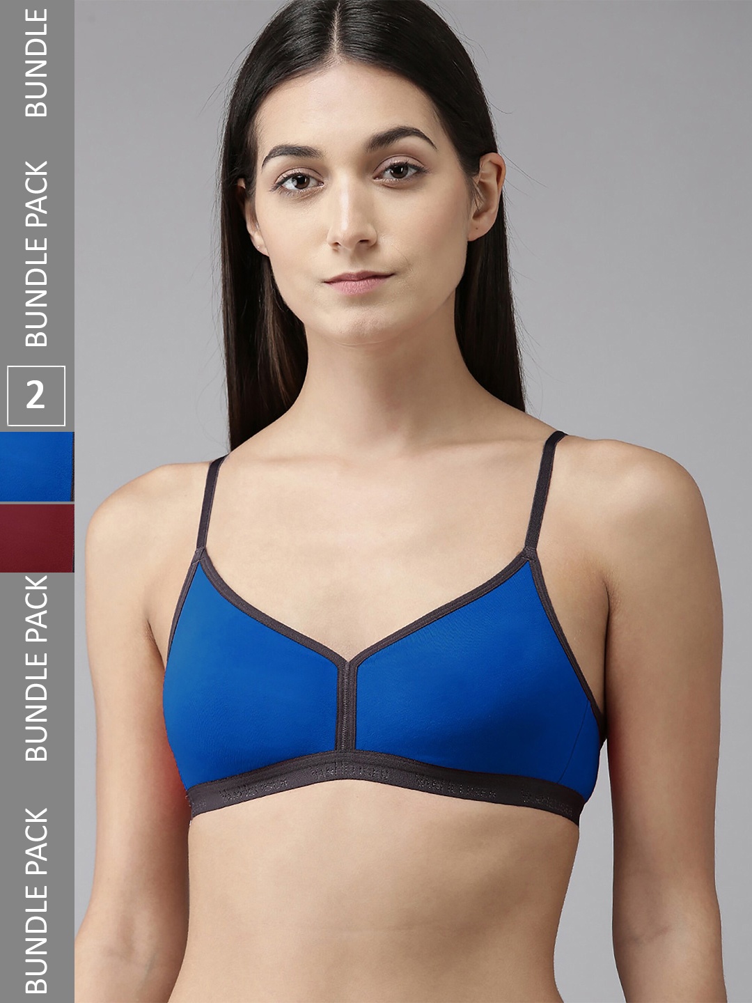 

PIBU Pack Of 2 Full Coverage Non Padded Bra With 360 Degree Support, Blue