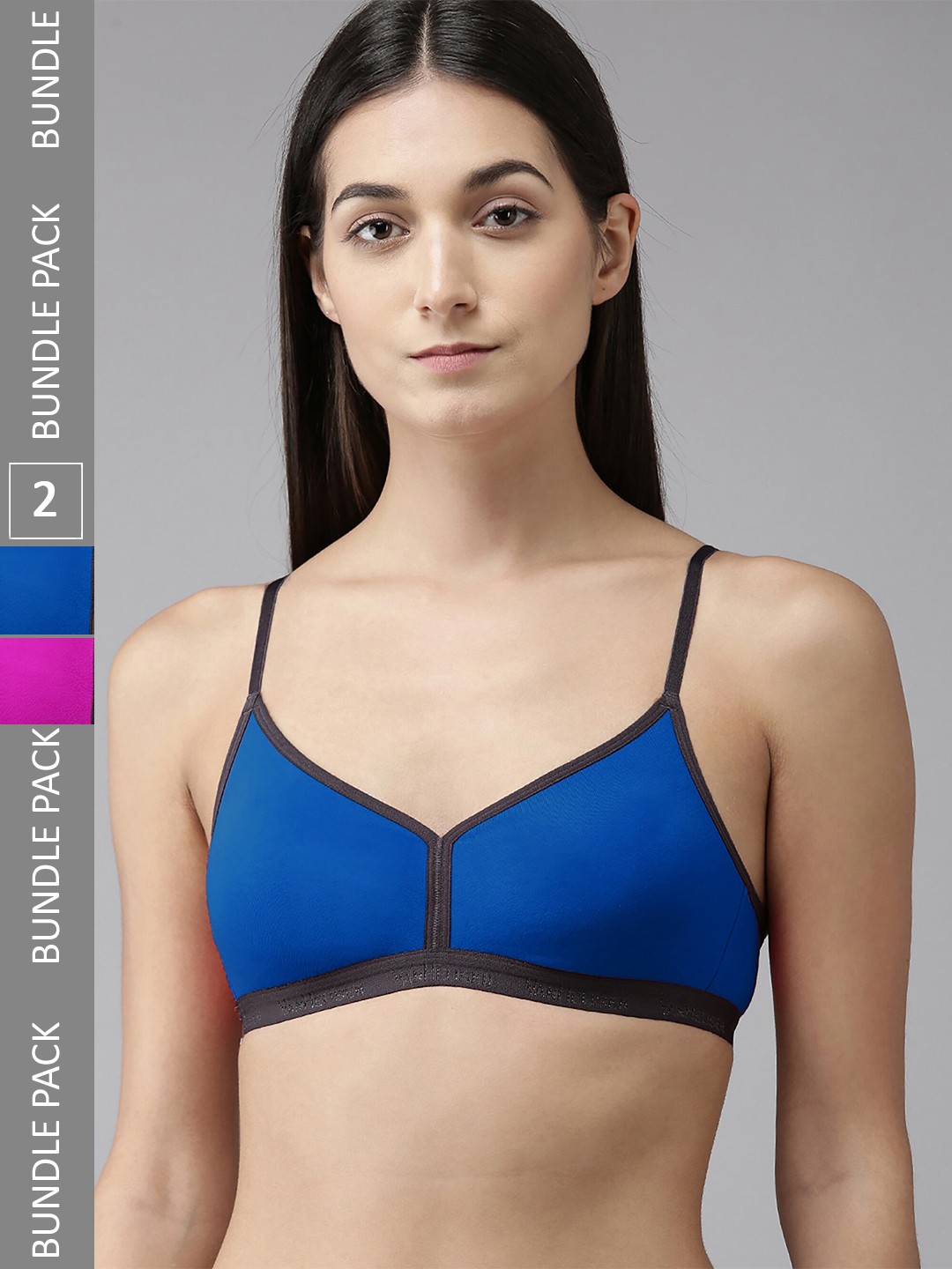 

PIBU Pack Of 2 Full Coverage Non Padded Seamless Cotton Minimizer Bra With All Day Comfort, Blue