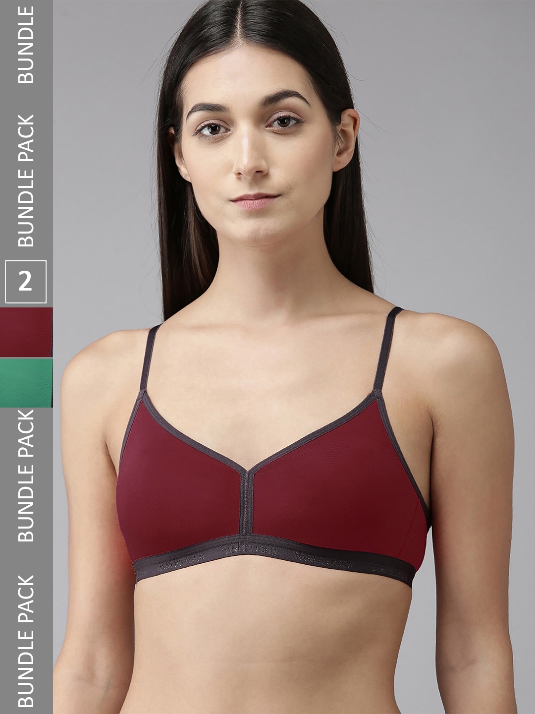 

PIBU Pack Of 2 Full Coverage Non Padded Bra With 360 Degree Support, Maroon