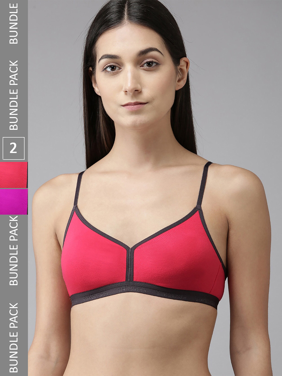 

PIBU Pack Of 2 Full Coverage Non Padded Non-Wired Bra With All Day Comfort, Pink