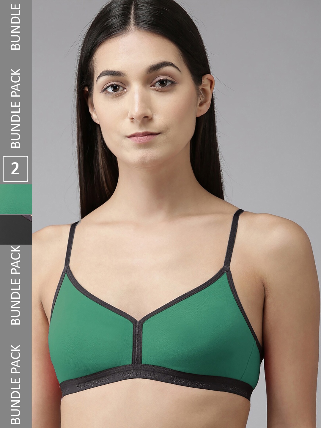 

PIBU Pack Of 2 Full Coverage Non Padded Bra With 360 Degree Support, Green