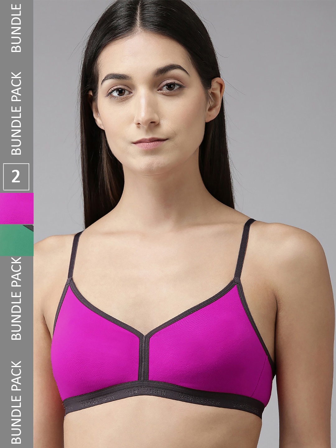 

PIBU Pack Of 2 Full Coverage Non Padded Seamless Cotton Minimizer Bra With All Day Comfort, Green