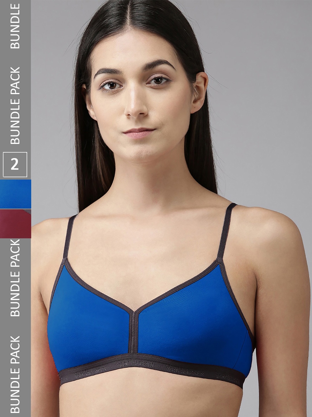 

PIBU Pack Of 2 Full Coverage Non Padded Bra With 360 Degree Support, Maroon