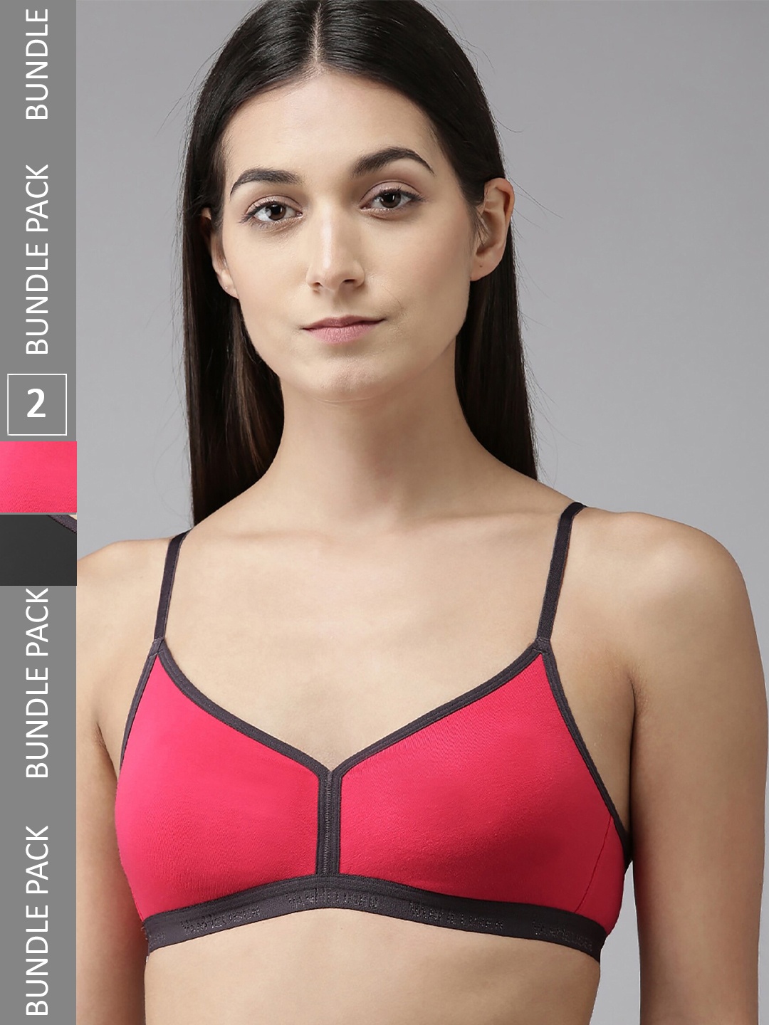 

PIBU Pack Of 2 Full Coverage Non Padded Seamless Cotton Minimizer Bra With All Day Comfort, Red