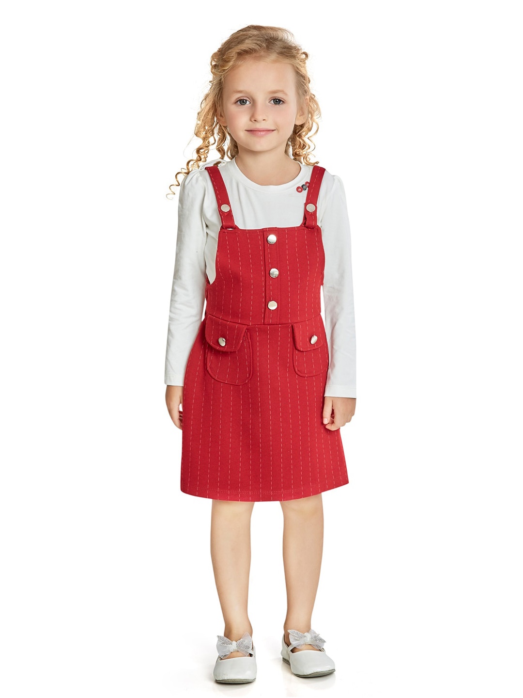 

Peppermint Girls Shoulder Straps Cotton Pinafore Dress, Red