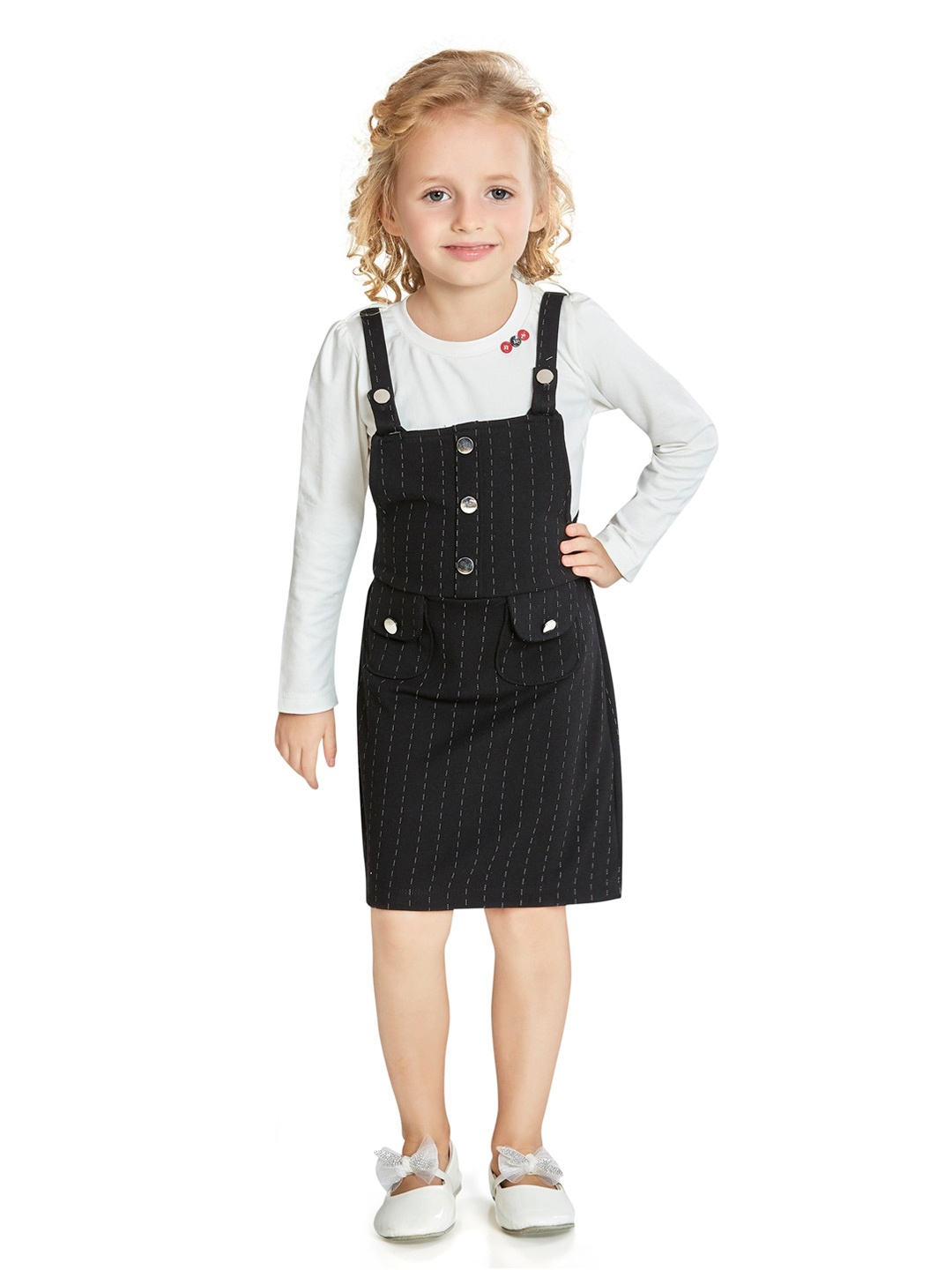 

Peppermint Girls Shoulder Straps Cotton Pinafore Dress, Black
