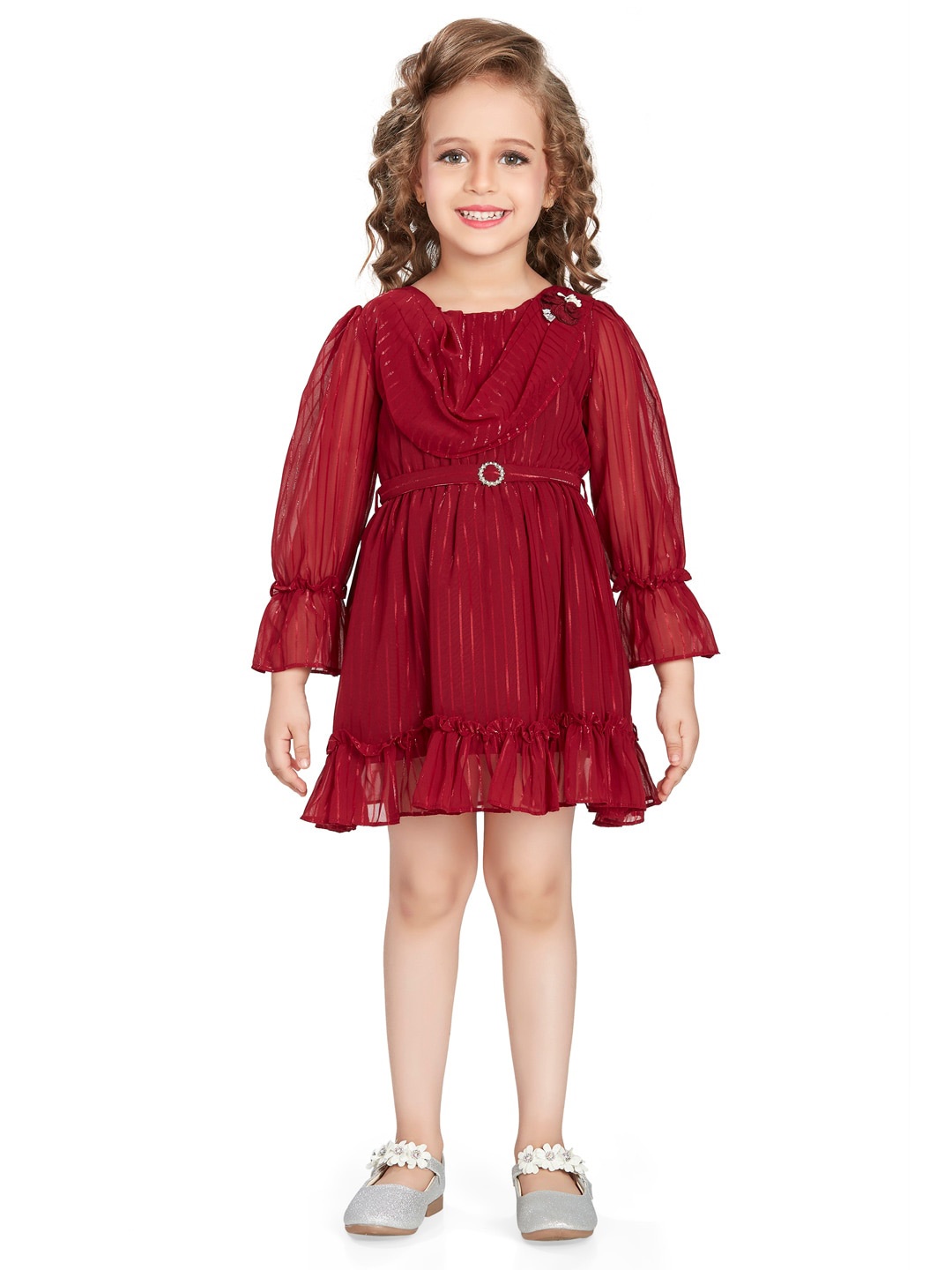 

Peppermint Girls Embellished Bell Sleeve Fit & Flare Dress, Maroon