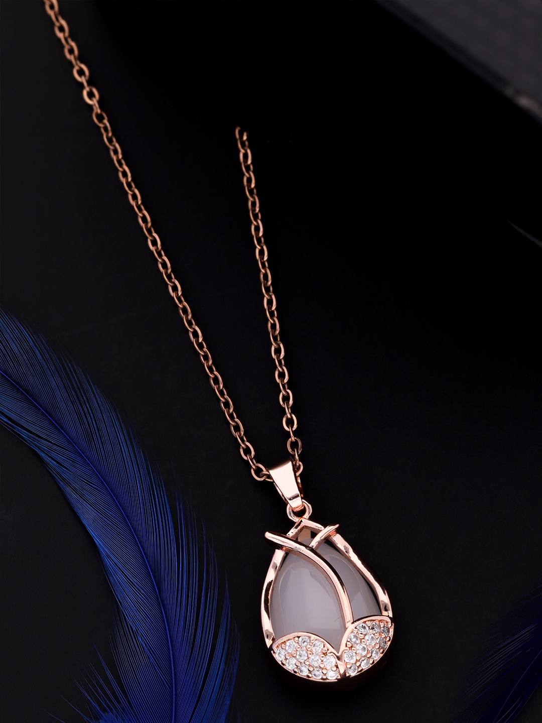 

Brado Jewellery Rhodium-Plated CZ Studded Pendant & Chain, Rose gold