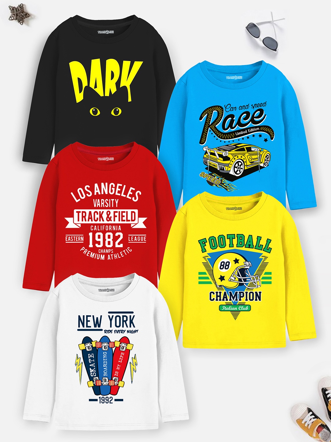 

Trampoline Boys Pack Of 5 Typography Printed T-shirts, Red