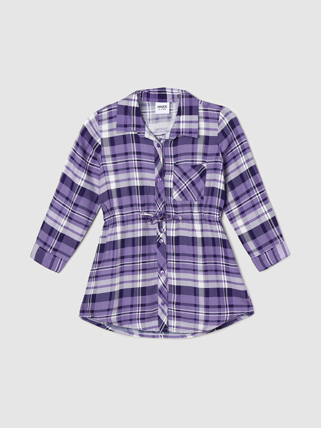 

max Girls Checked Roll-Up Sleeves Shirt Style Top, Purple