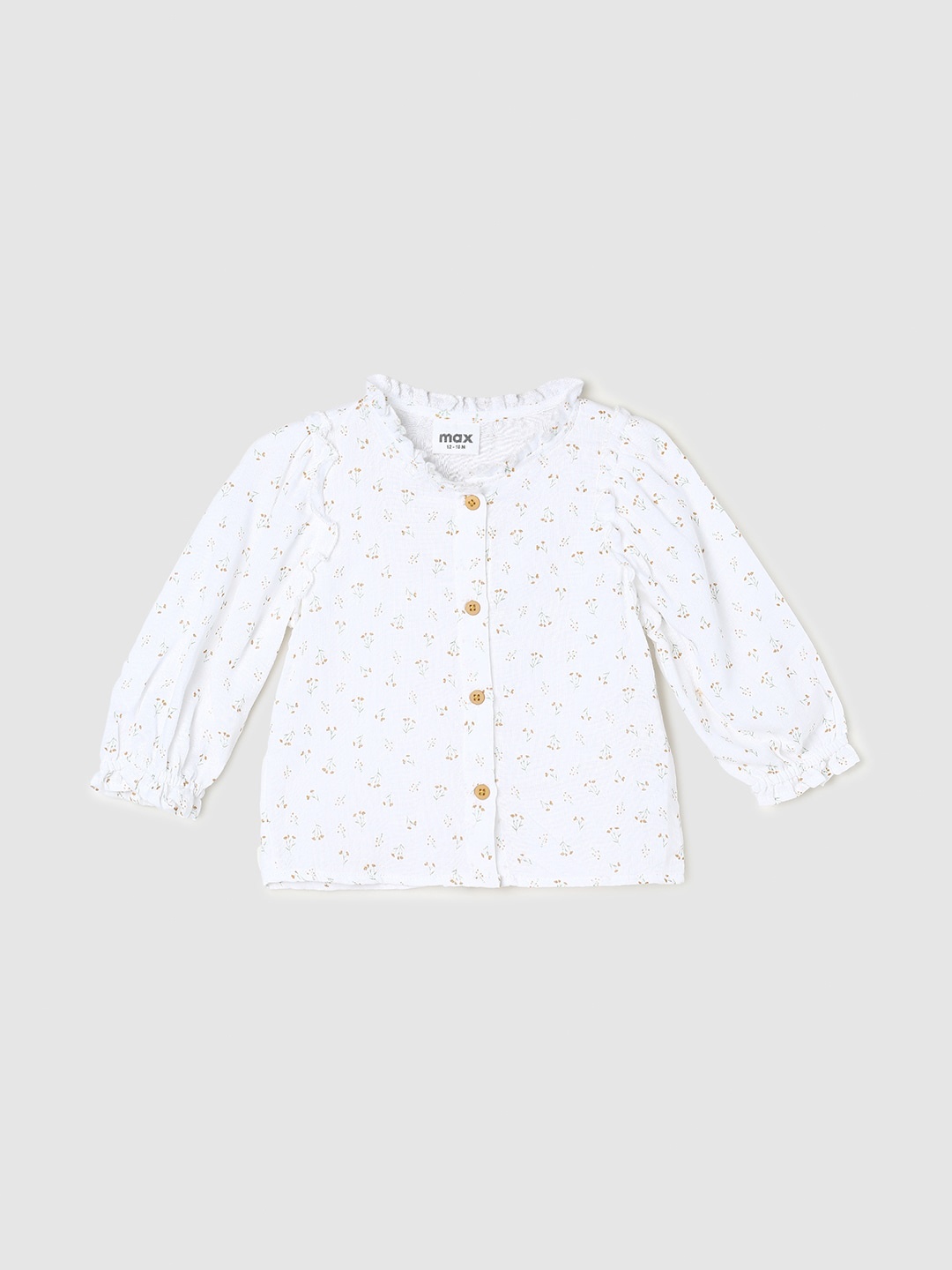

max Girls Floral Printed Puff Sleeve Shirt Style Top, White