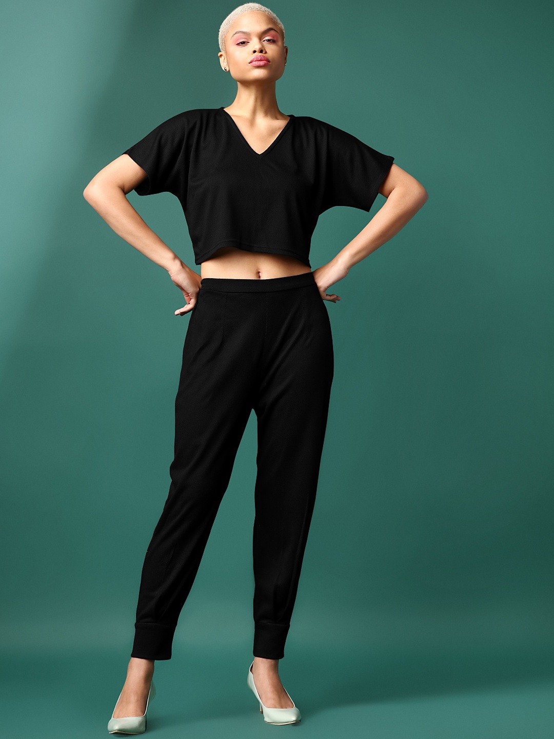 

PURVAJA V-Neck Top & Joggers Co-Ords, Black