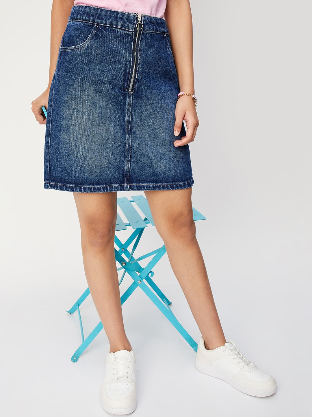 

max Girls Pure Cotton Above-Knee Skirt, Blue