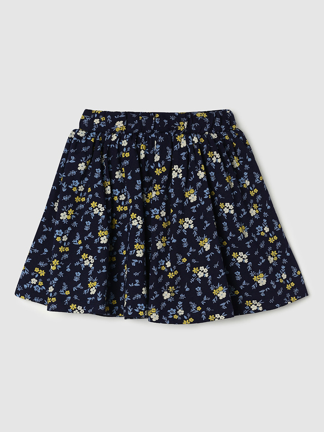 

max Girls Printed Pure Cotton Flared Midi Skirt, Navy blue