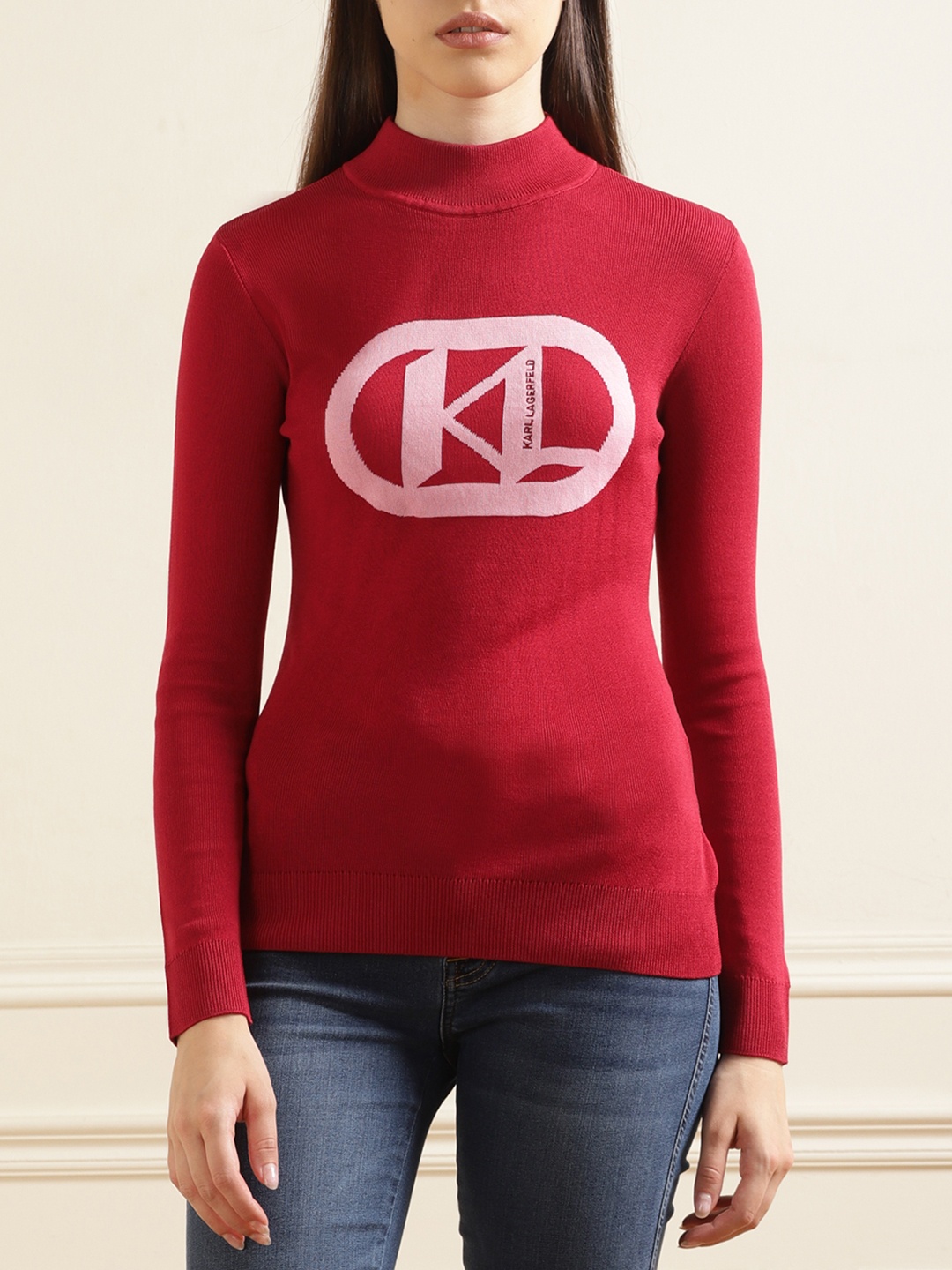 

Karl Lagerfeld Graphic Printed Turtle Neck Pullover Sweater, Red
