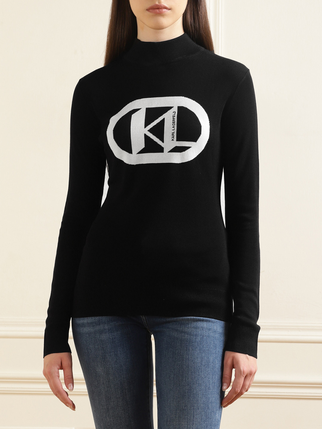 

Karl Lagerfeld Graphic Printed Turtle Neck Pullover Sweater, Black