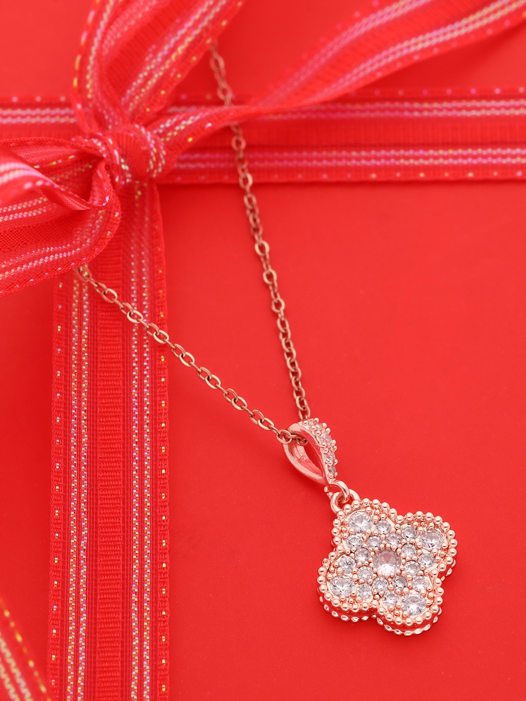 

Brado Jewellery Rhodium-Plated CZ Studded Pendant & Chain, Rose gold