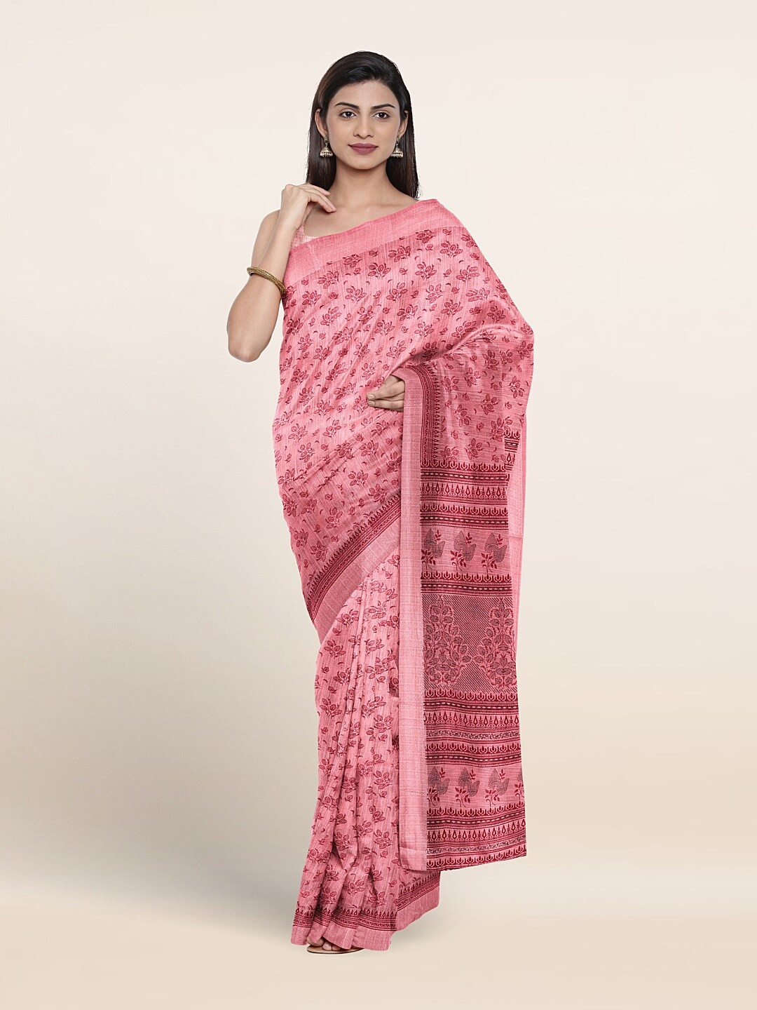 

Pothys Floral Printed Pure Cotton Saree, Pink