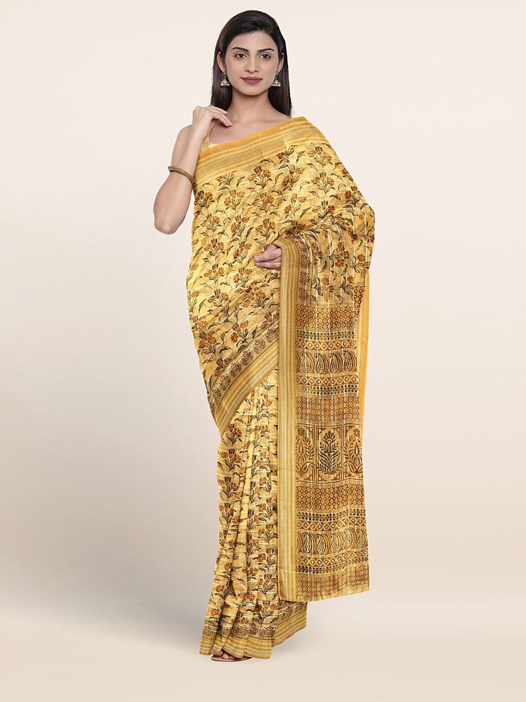 

Pothys Floral Printed Pure Cotton Saree, Yellow