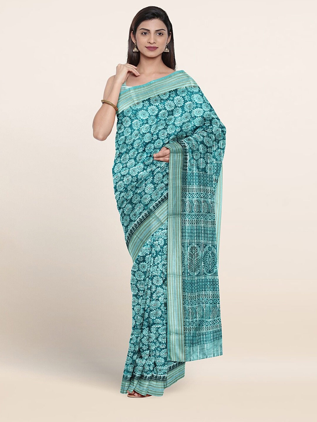 

Pothys Floral Printed Pure Cotton Saree, Blue