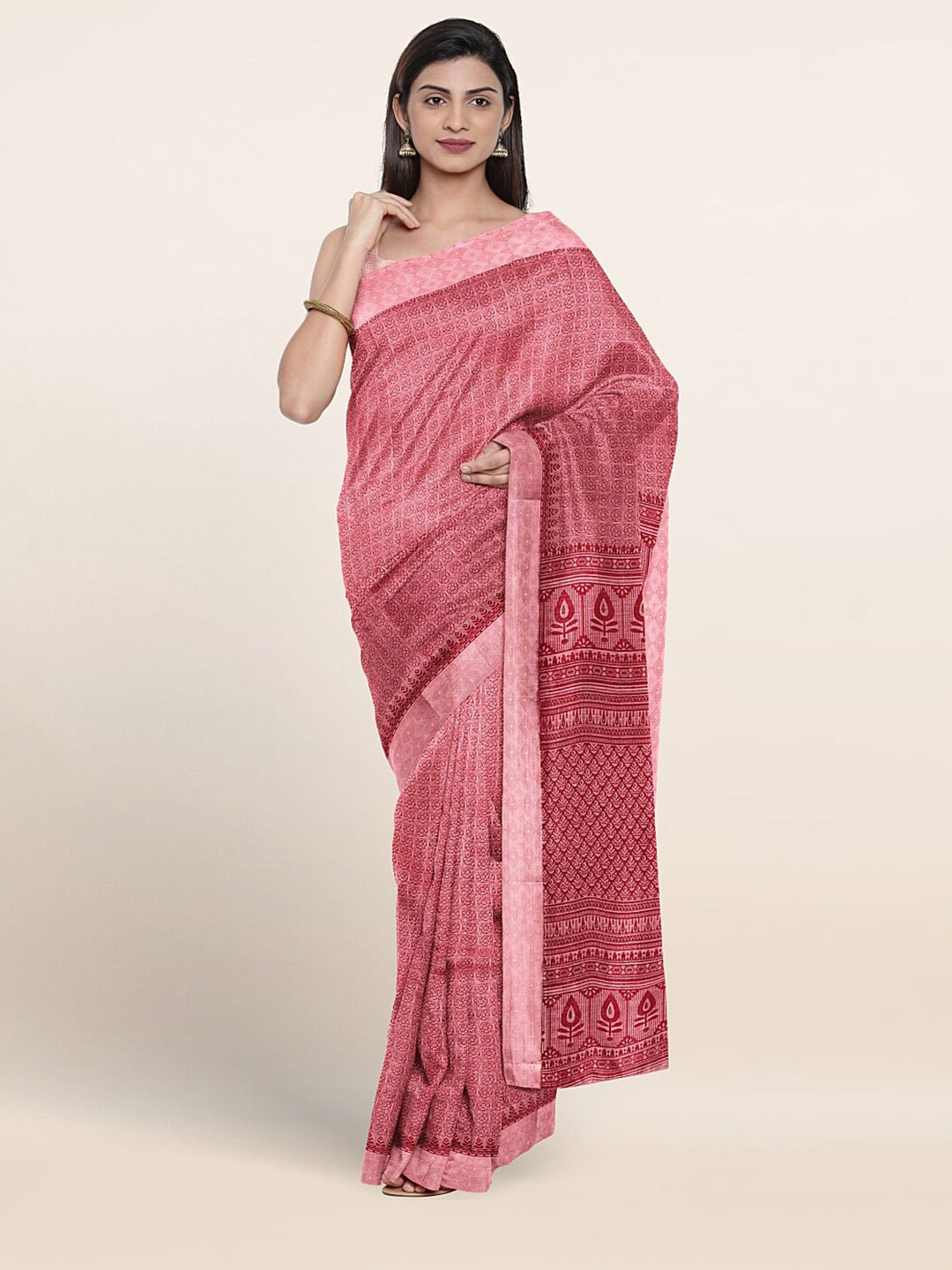 

Pothys Ethnic Motifs Printed Pure Cotton Saree, Pink