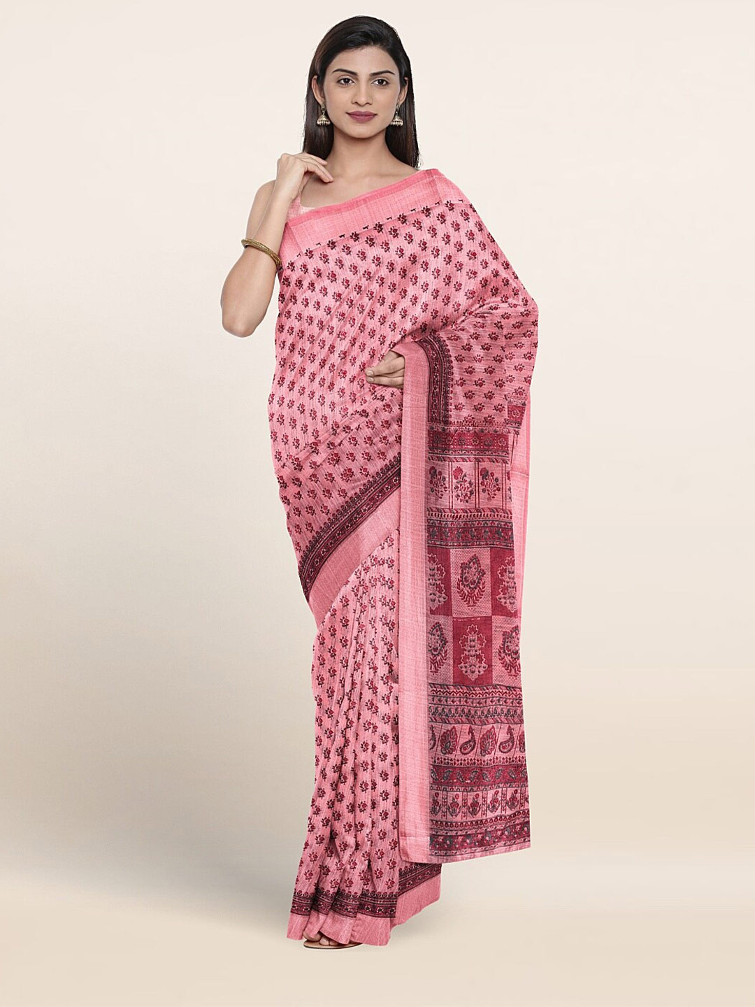 

Pothys Floral Printed Pure Cotton Saree, Pink