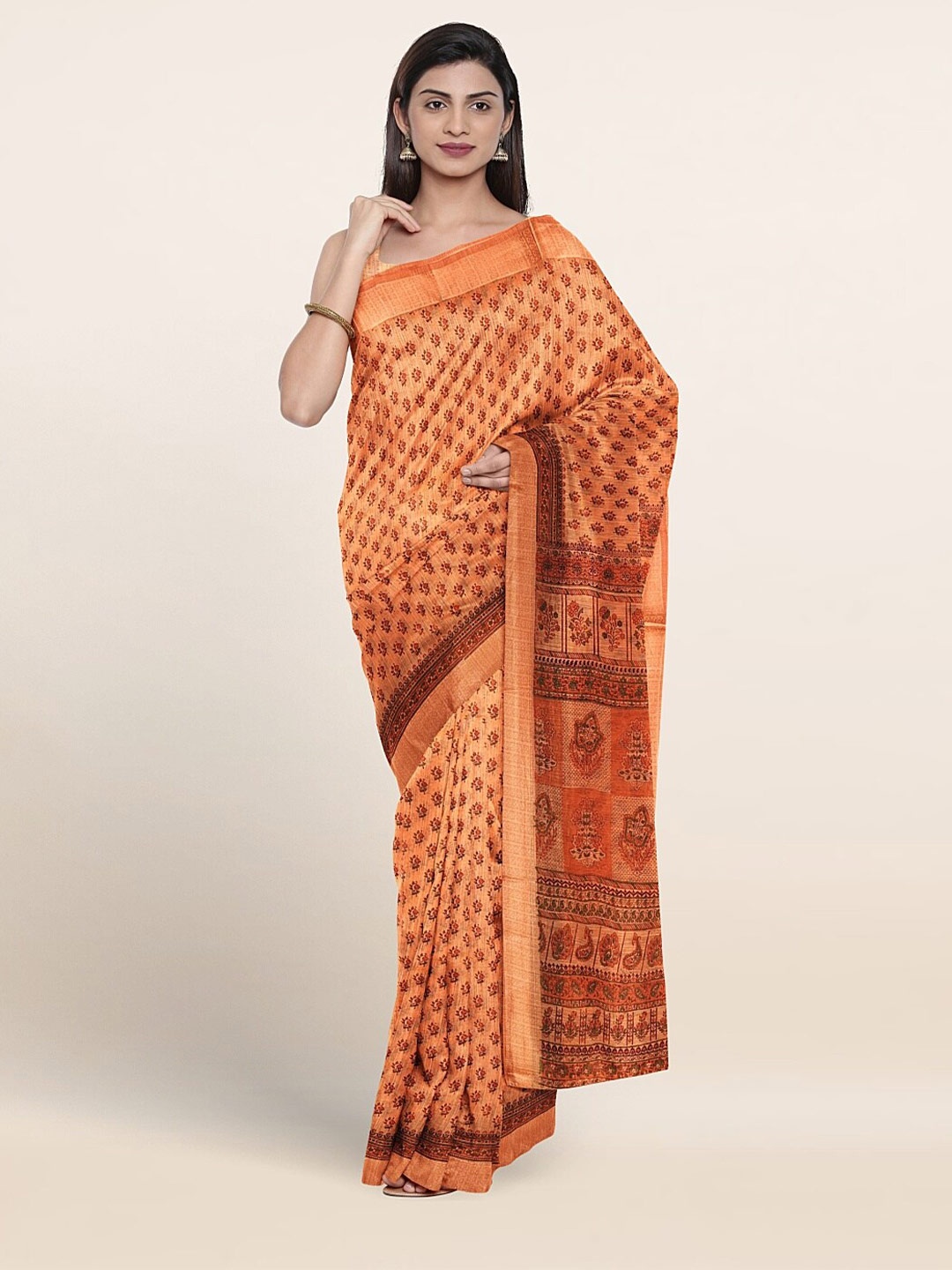 

Pothys Ethnic Motifs Printed Pure Cotton Saree, Orange