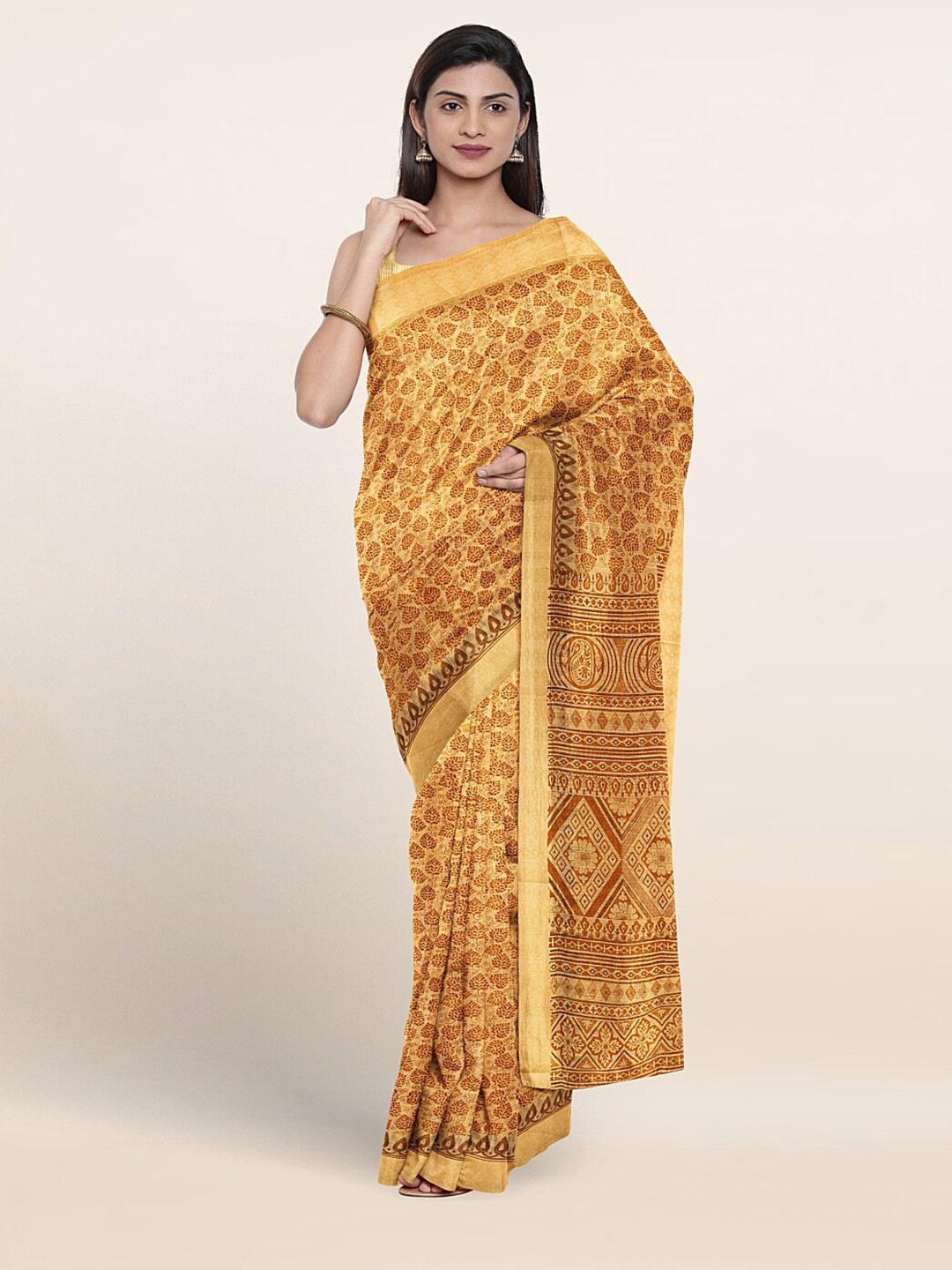 

Pothys Ethnic Motifs Printed Pure Cotton Saree, Yellow