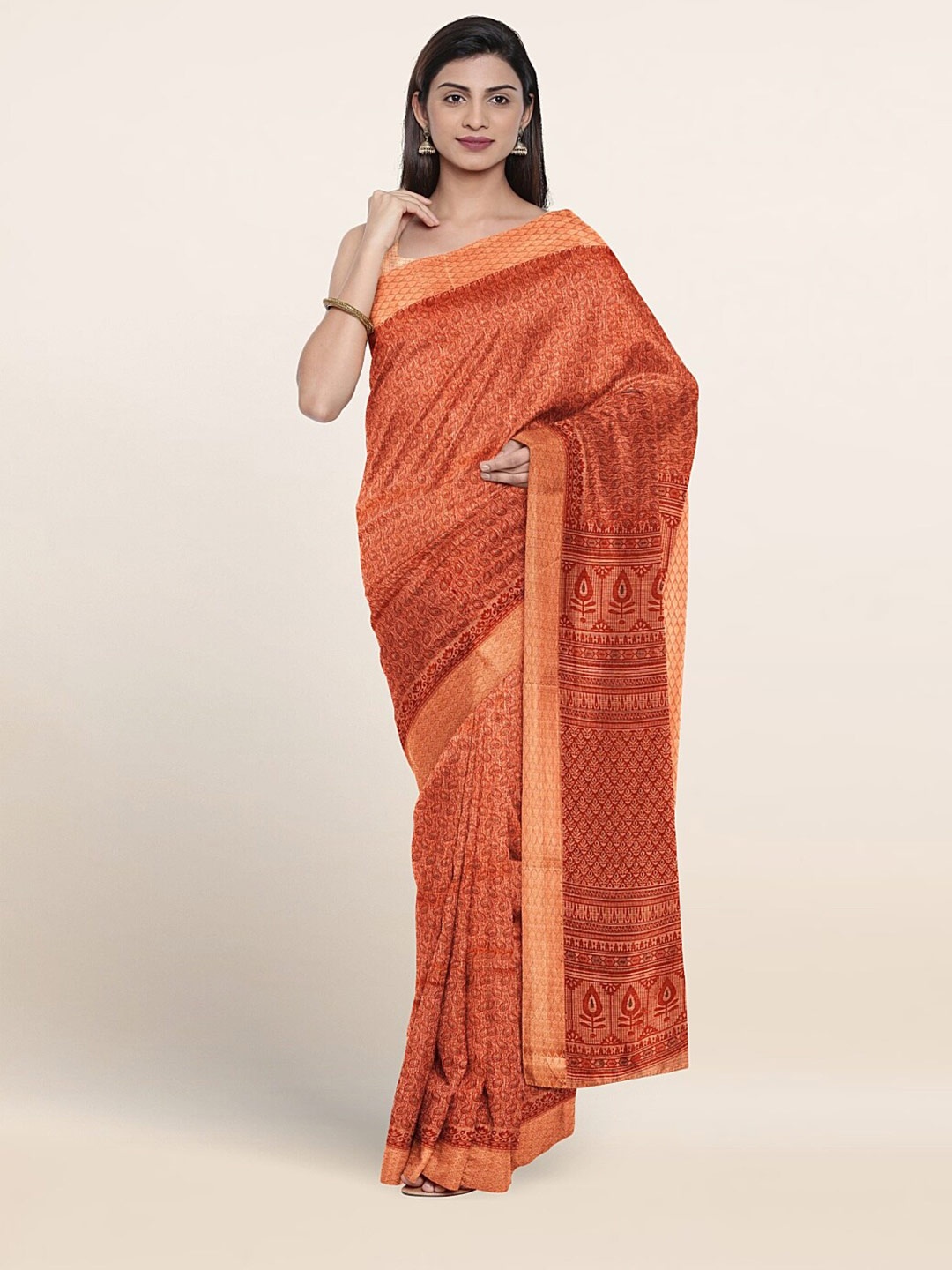 

Pothys Ethnic Motifs Printed Pure Cotton Saree, Orange