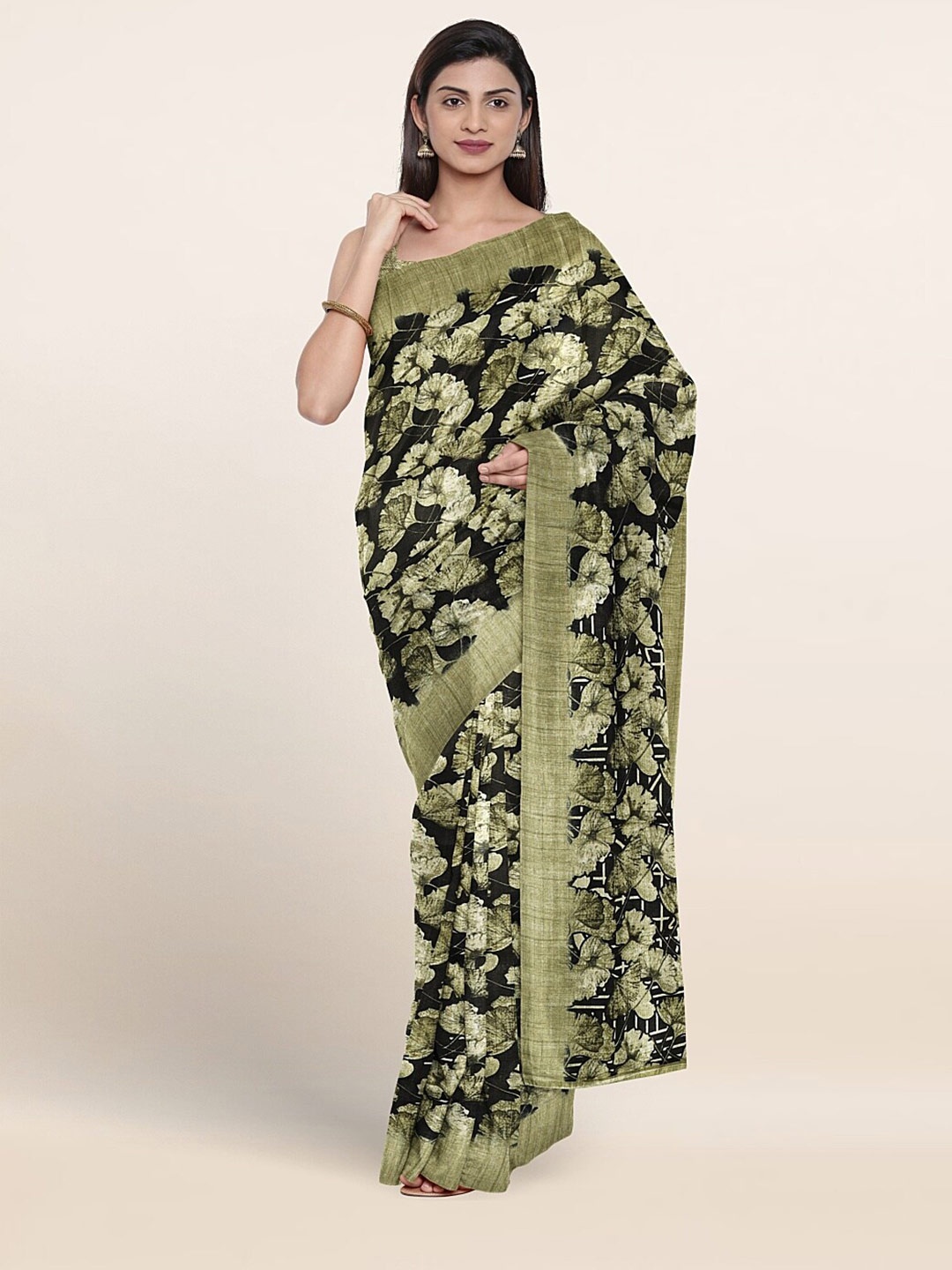 

Pothys Floral Printed Cotton Blend Saree, Green