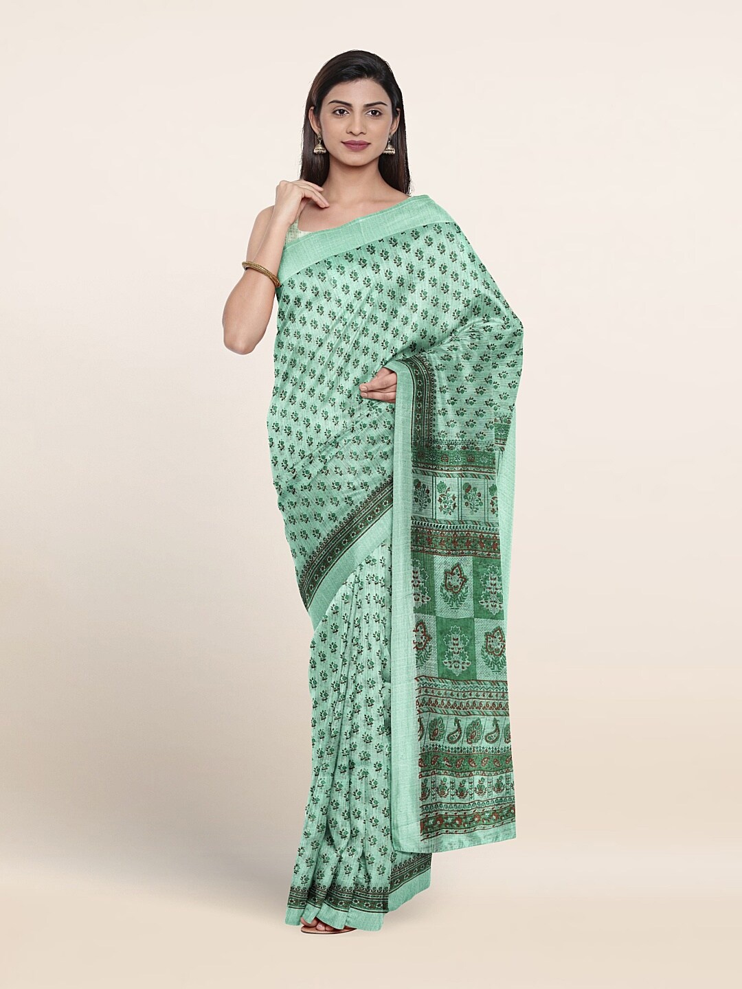 

Pothys Ethnic Motifs Printed Pure Cotton Saree, Green