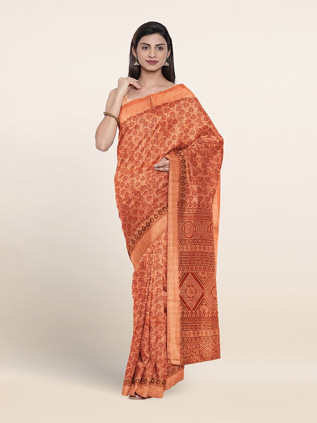 

Pothys Ethnic Motifs Printed Pure Cotton Saree, Peach