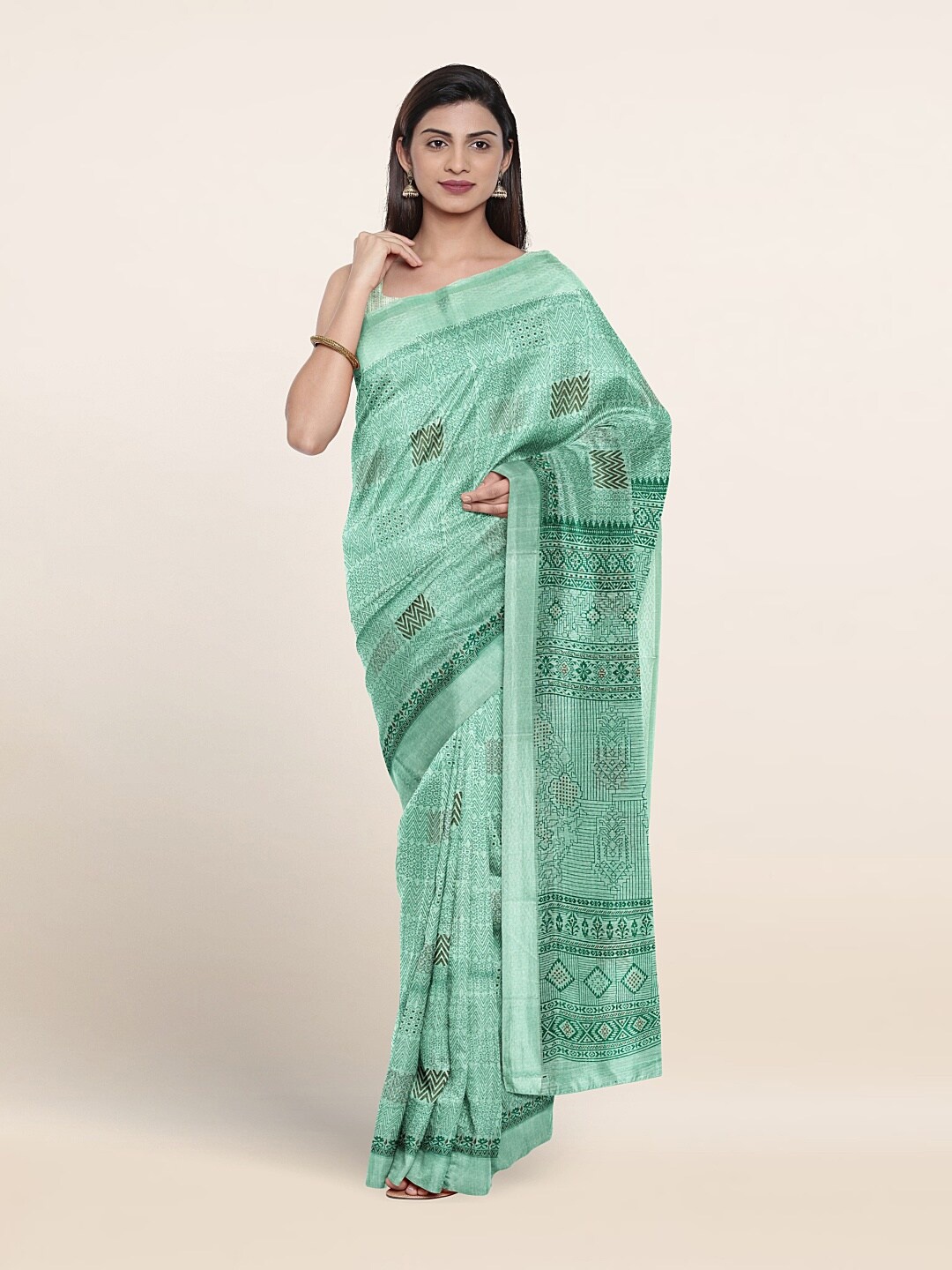 

Pothys Floral Printed Pure Cotton Saree, Green