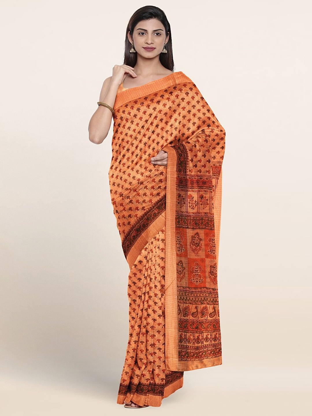

Pothys Ethnic Motifs Printed Pure Cotton Saree, Peach
