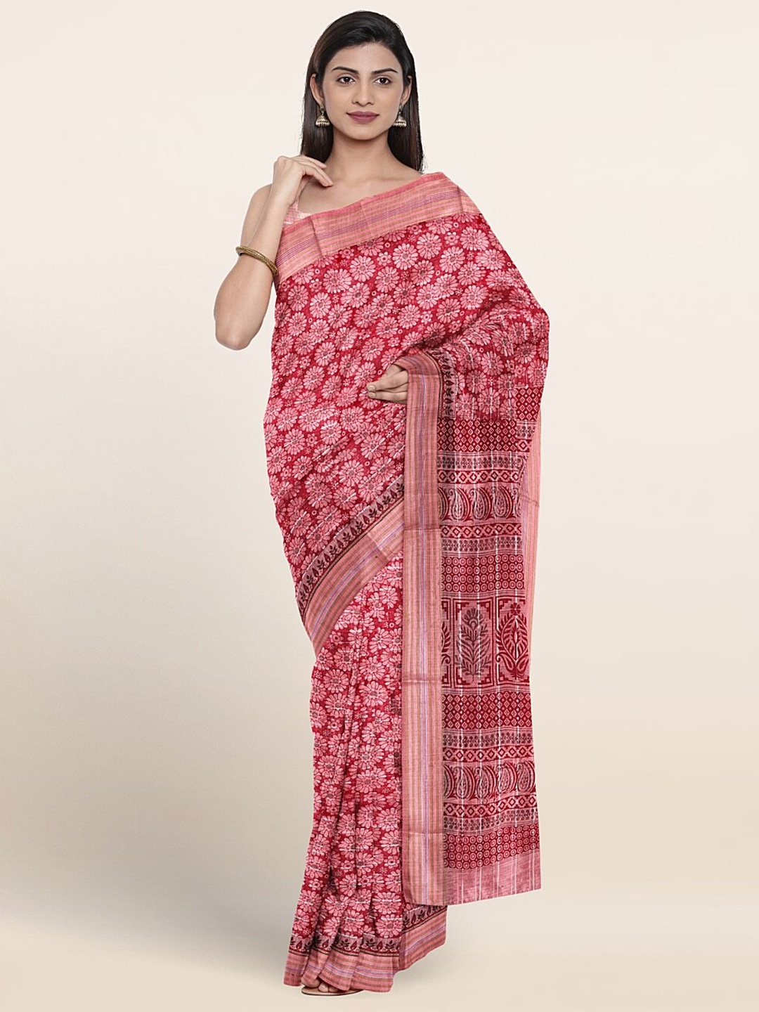 

Pothys Floral Printed Pure Cotton Saree, Pink