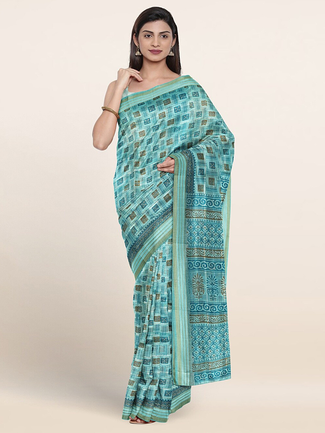 

Pothys Ethnic Motifs Printed Pure Cotton Saree, Blue