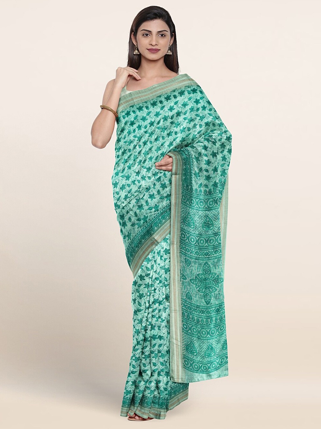 

Pothys Floral Printed Pure Cotton Saree, Green