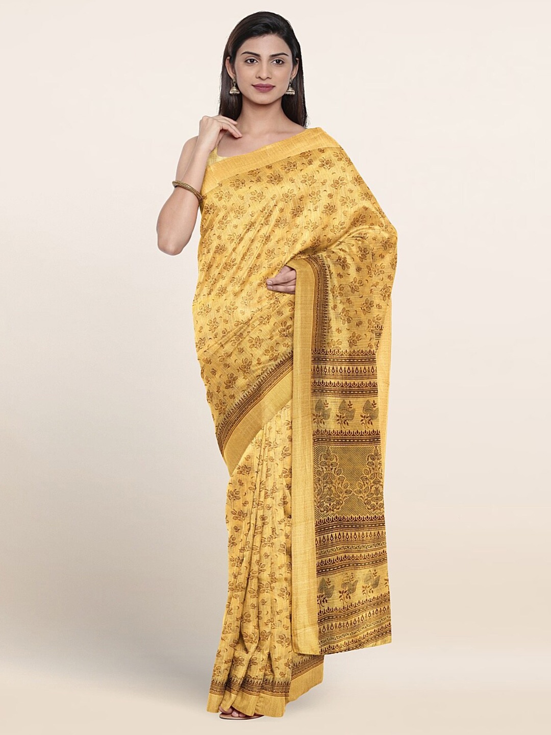 

Pothys Floral Printed Pure Cotton Saree, Yellow