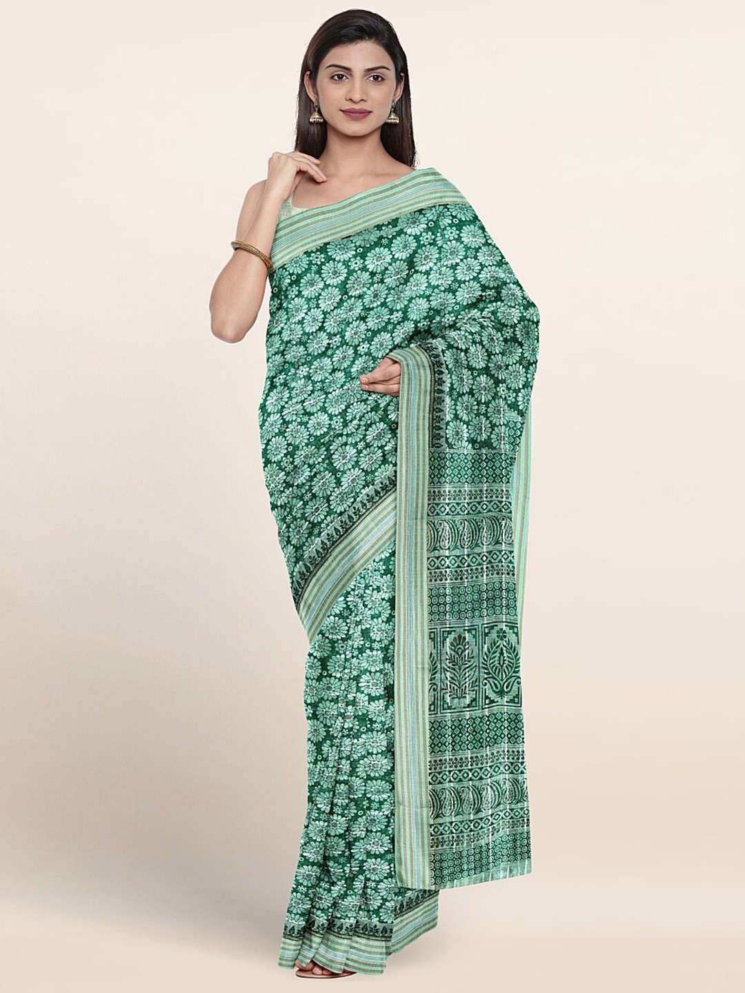 

Pothys Floral Printed Pure Cotton Saree, Green