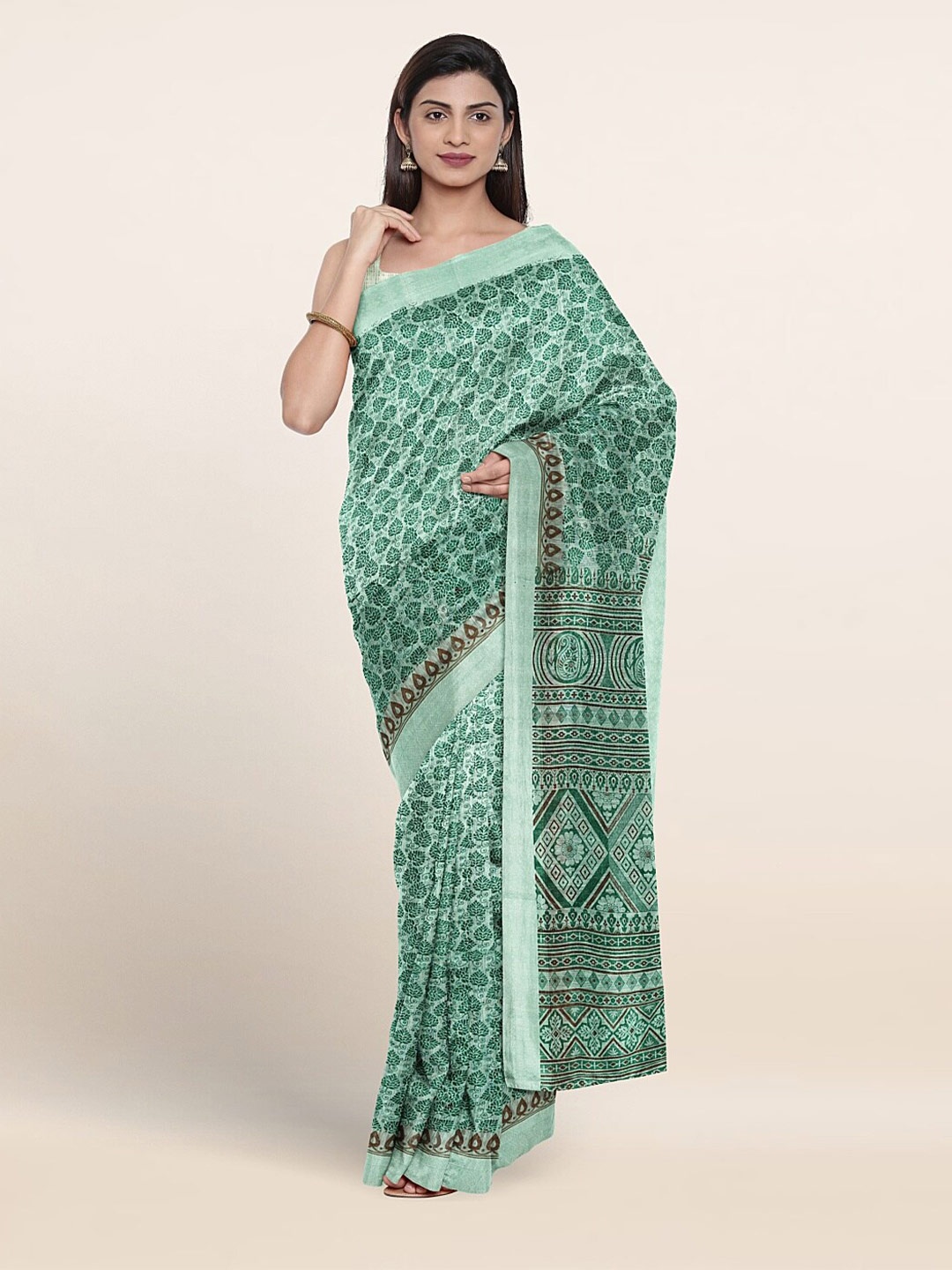 

Pothys Floral Printed Pure Cotton Saree, Green