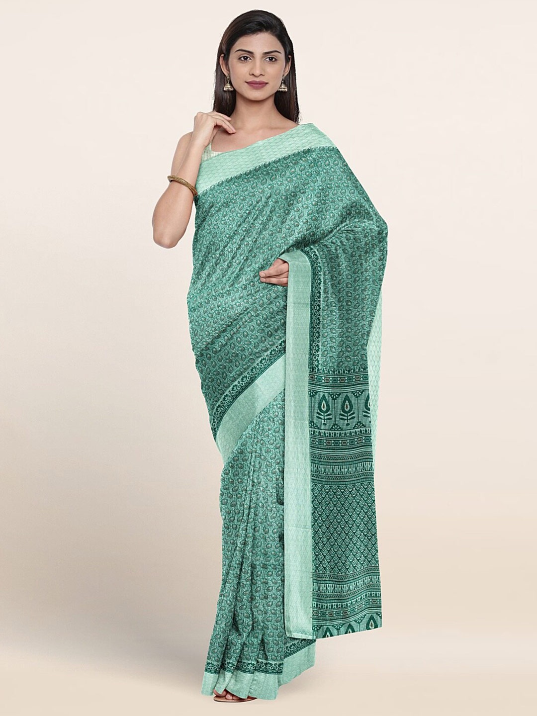 

Pothys Paisley Printed Pure Cotton Saree, Green