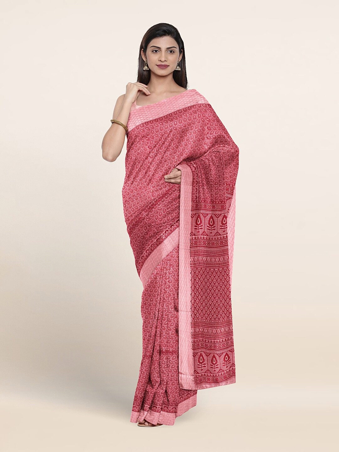 

Pothys Floral Printed Pure Cotton Saree, Pink