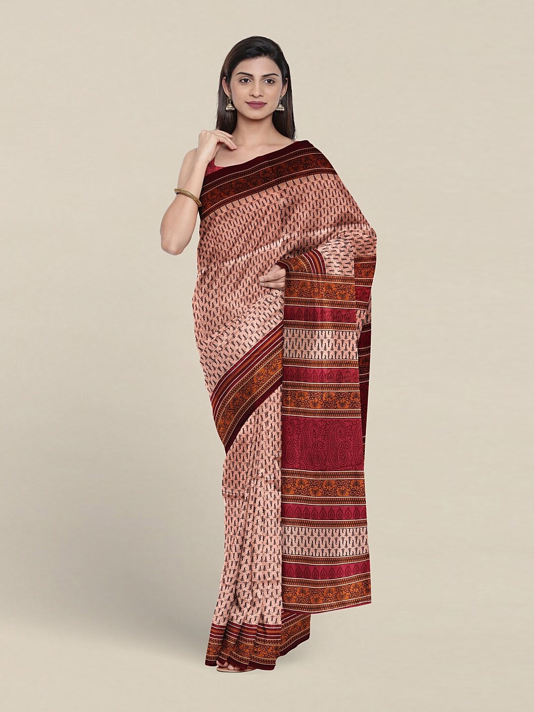 

Pothys Ethnic Motifs Printed Saree, Peach