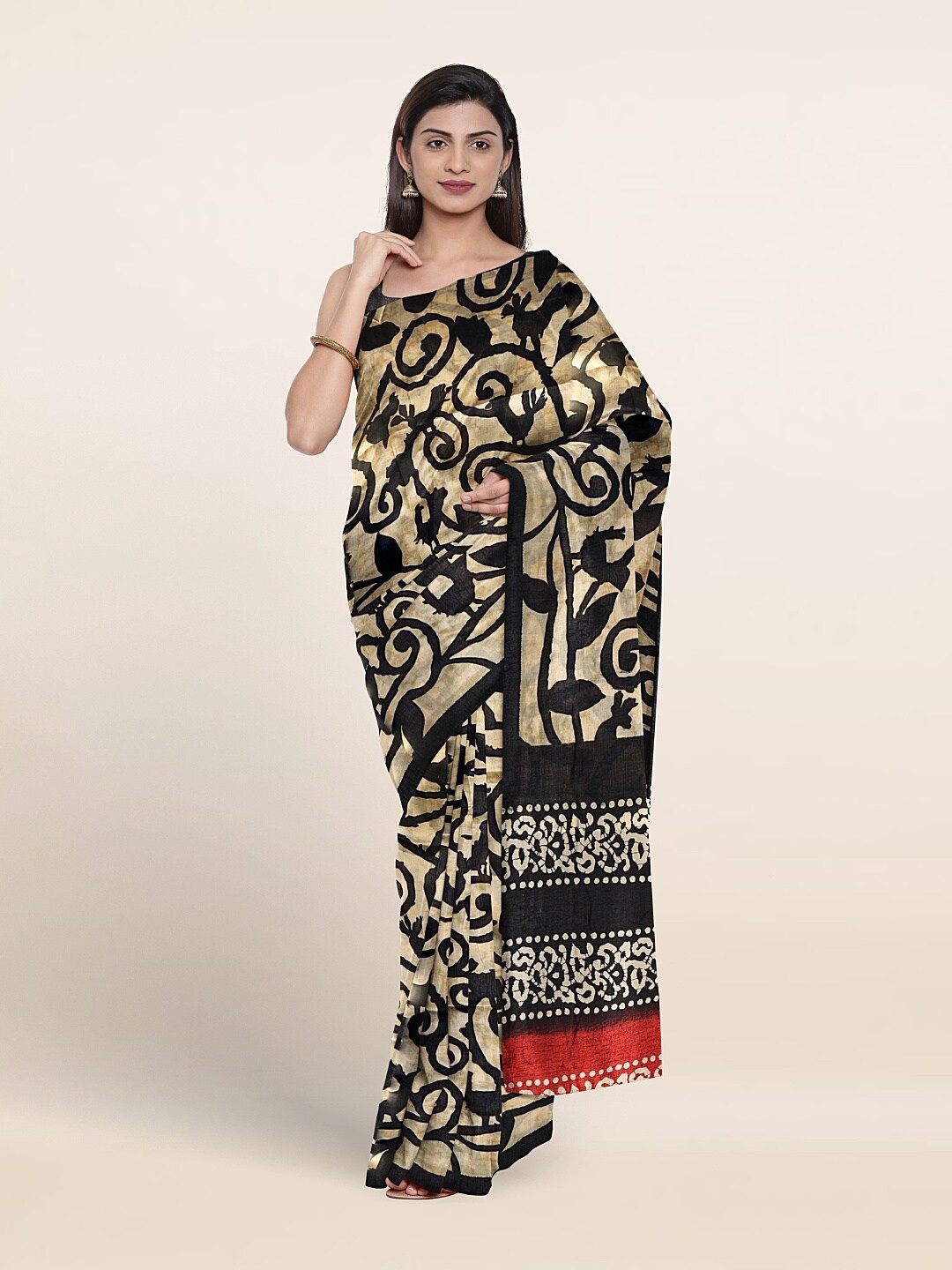 

Pothys Geometric Printed Saree, Cream