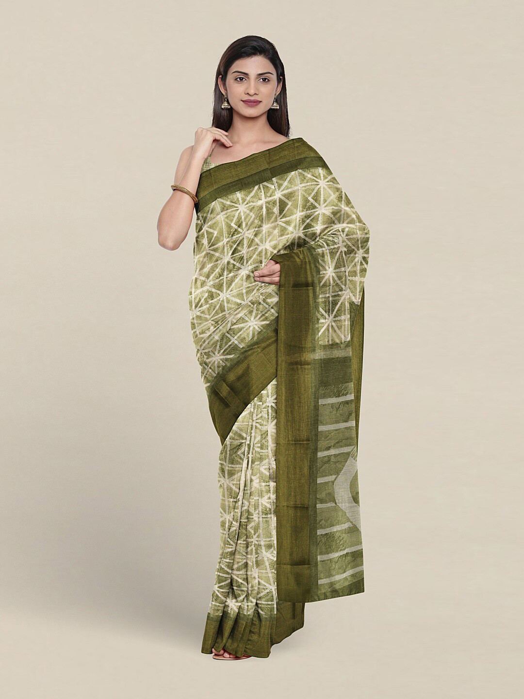 

Pothys Geometric Printed Saree, Green