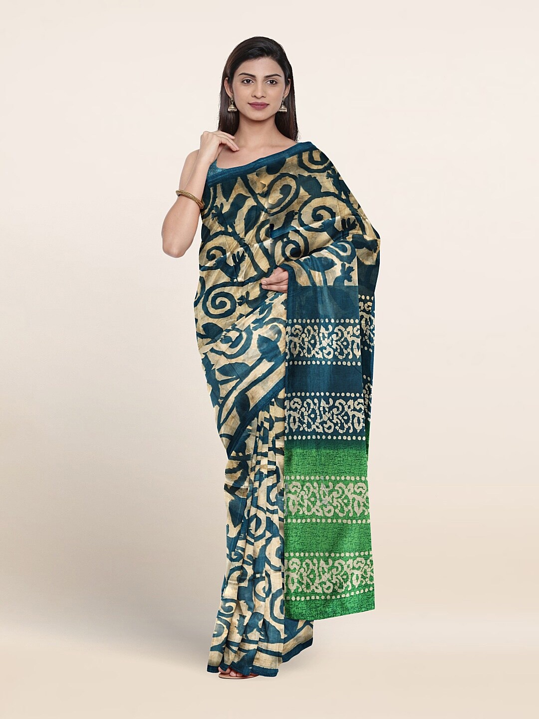 

Pothys Abstract Printed Saree, Cream