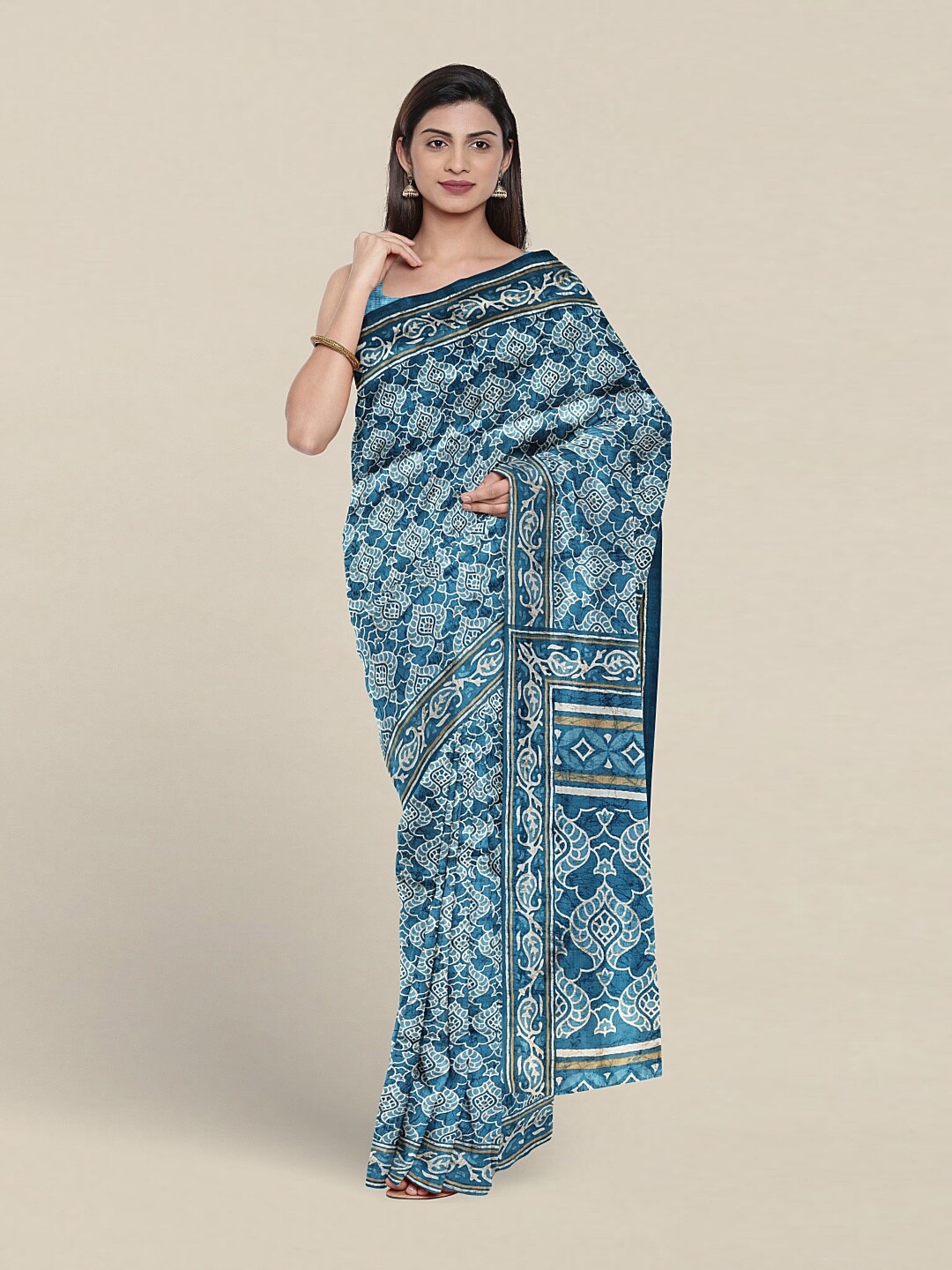 

Pothys Ethnic Motifs Printed Cotton Blend Saree, Blue