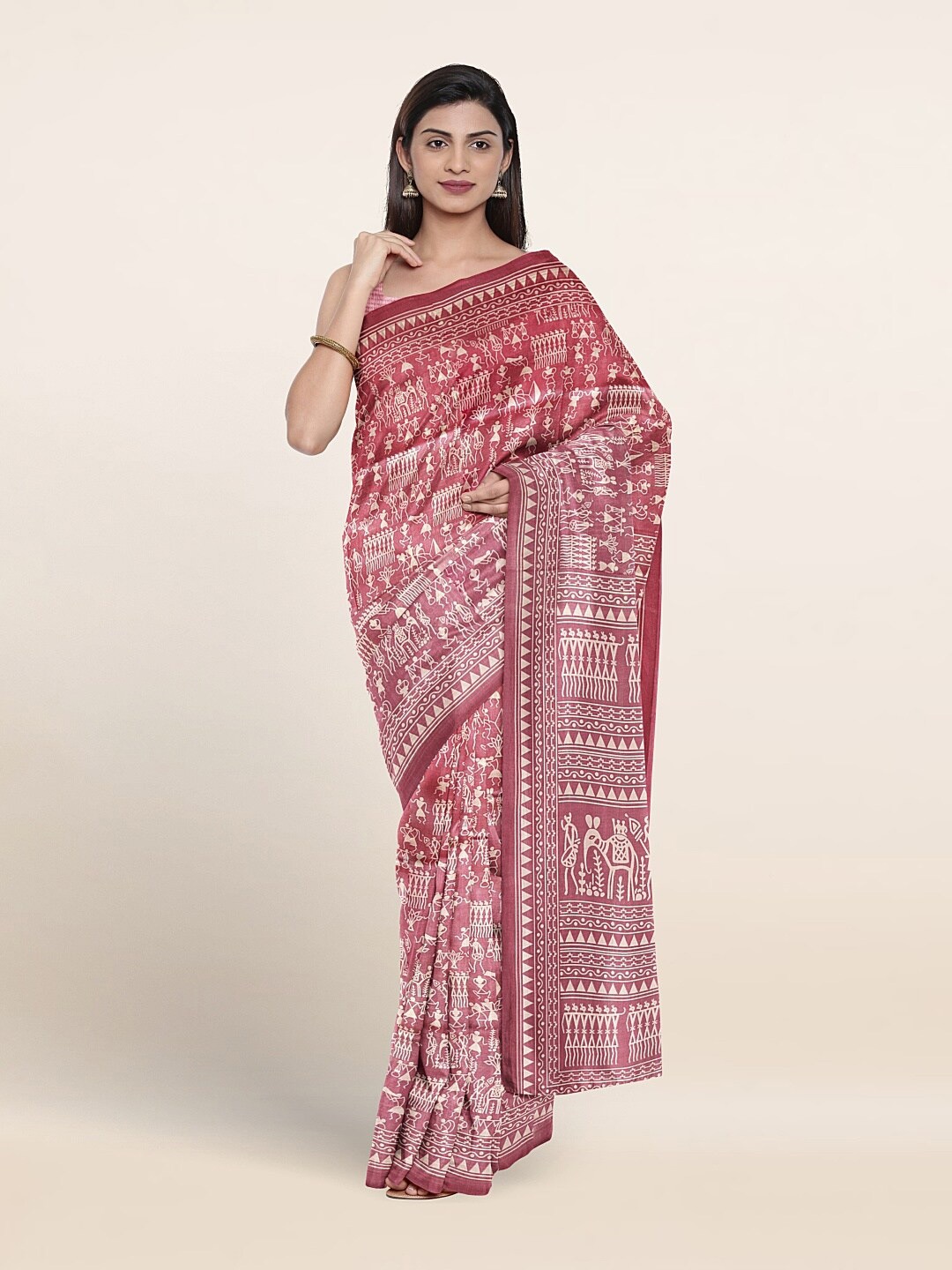 

Pothys Warli Printed Saree, Pink
