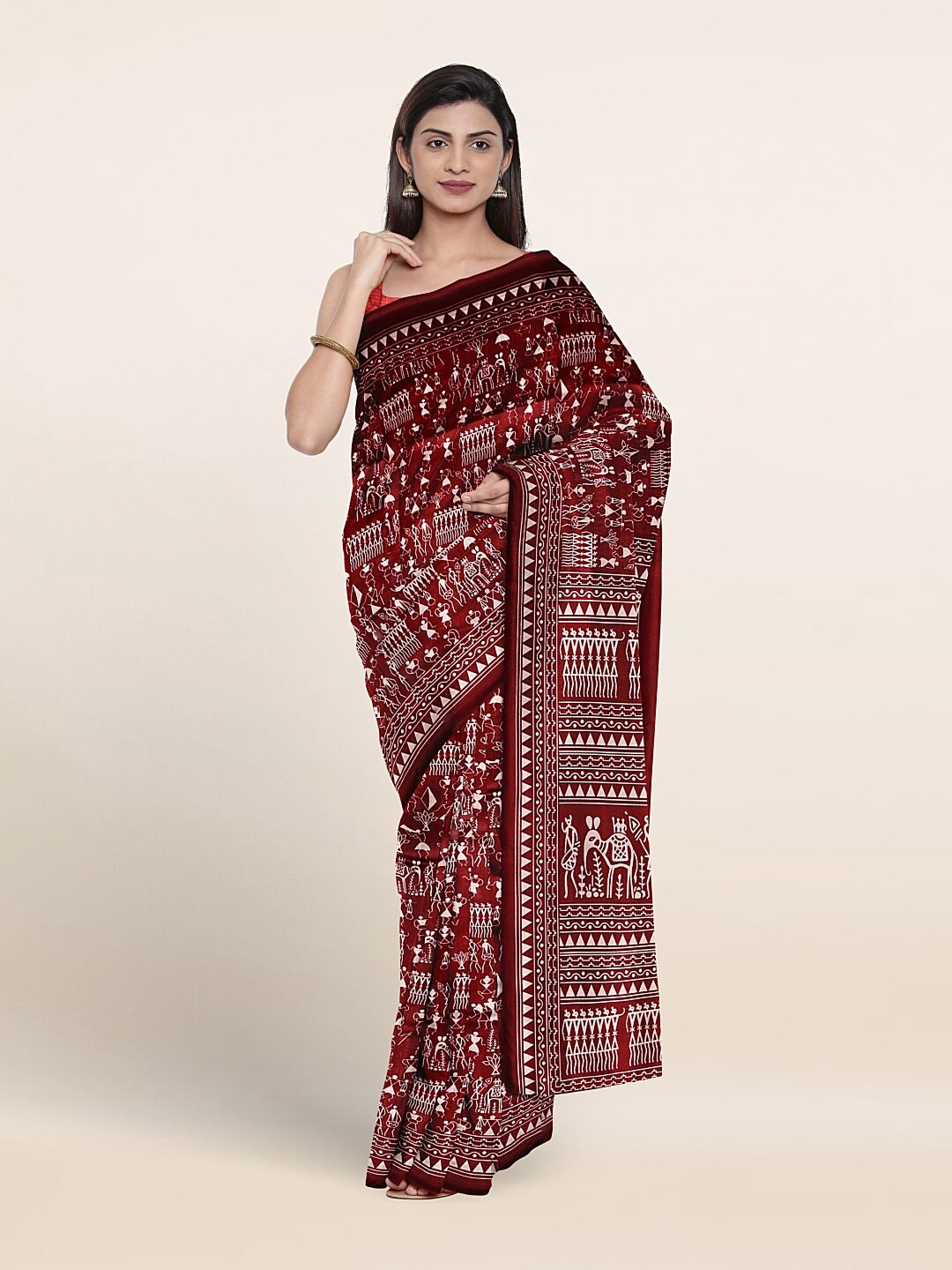 

Pothys Warli Printed Saree, Brown