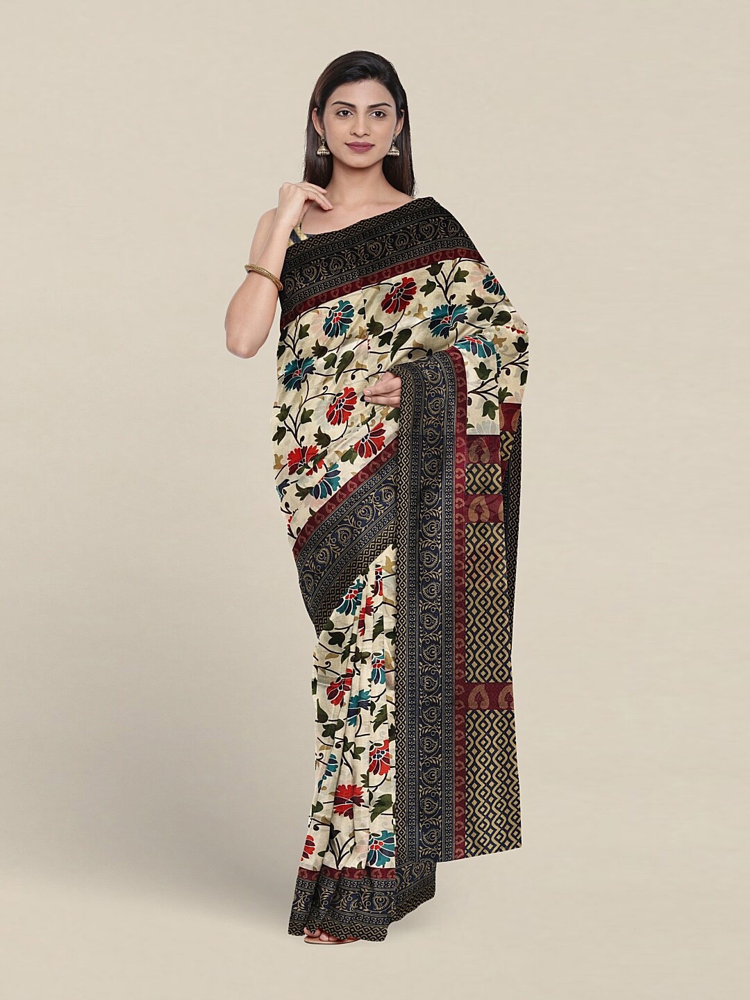 

Pothys Floral Printed Saree, Cream